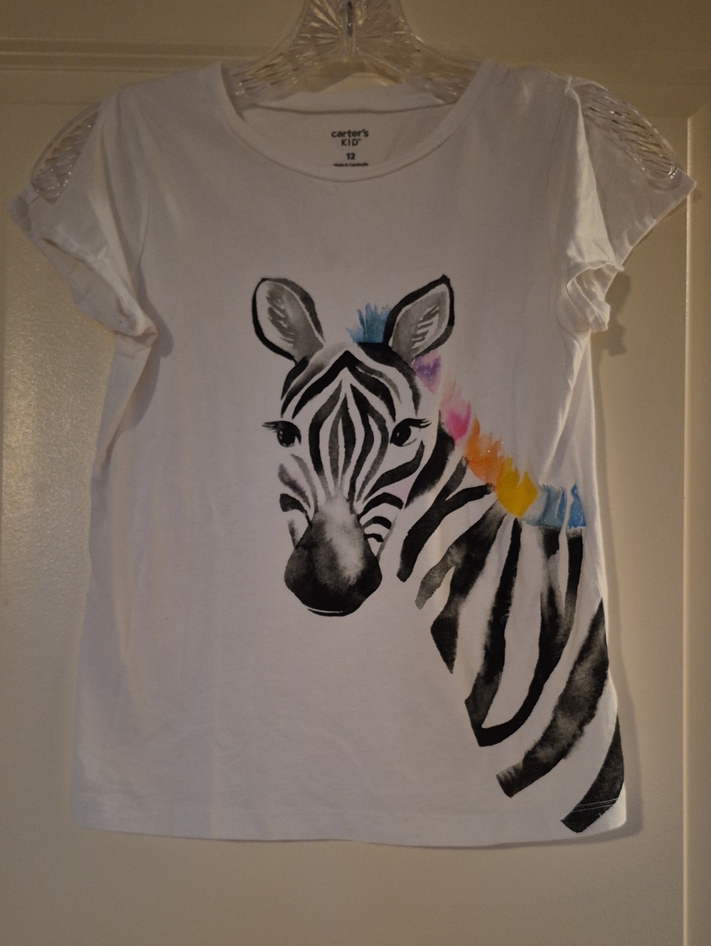 Cutest!! Carter's White Tee with Zebra Graphic and Sparkle Accent Mane